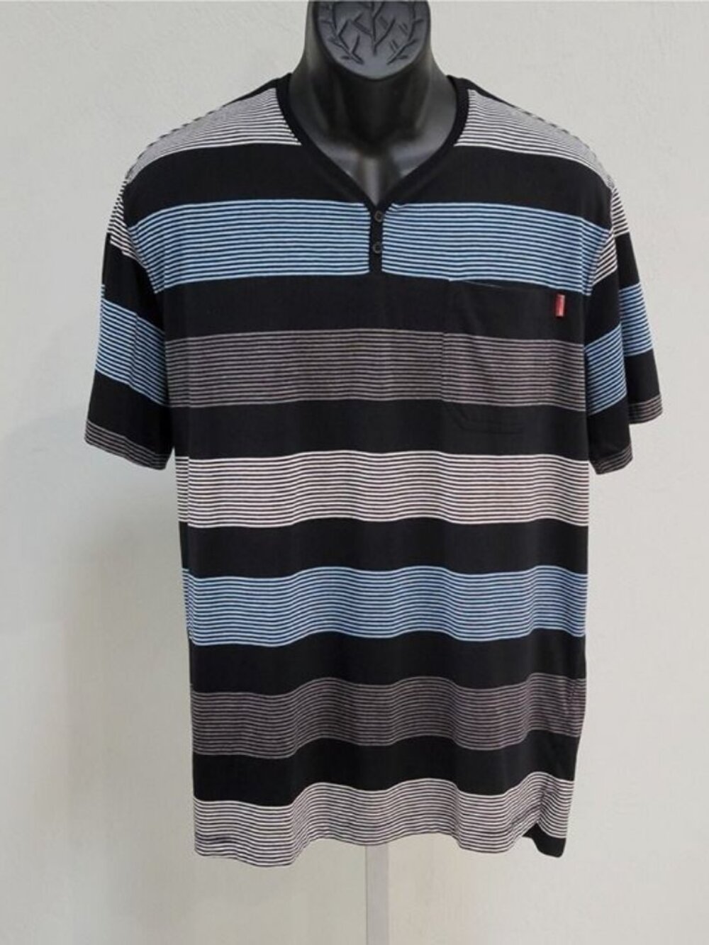 NWT One90One Men’s Blue Black Gray Striped Polo Shirt Size XXL